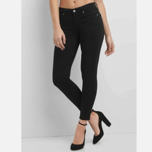 GAP Mid Rise Sculpt Stretch True Skinny Jeans Stay Black 27/4 SHORT RT$99 NWT - Picture 3 of 11